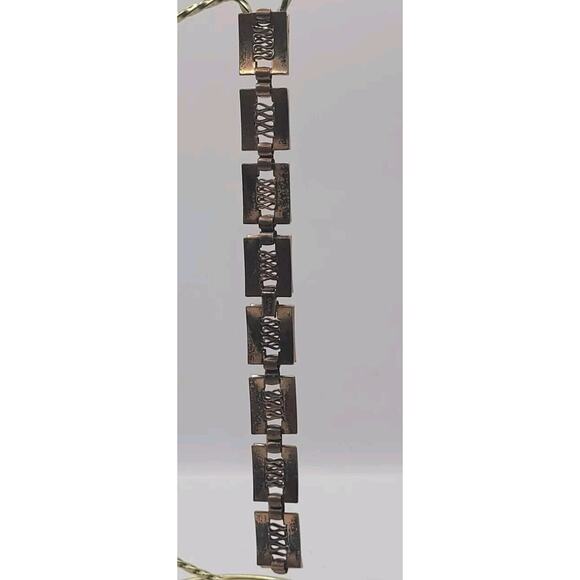 Renior Copper Rectangular Reticulated Link 15" Choker Necklace & Earring Set VTG - Picture 7 of 15